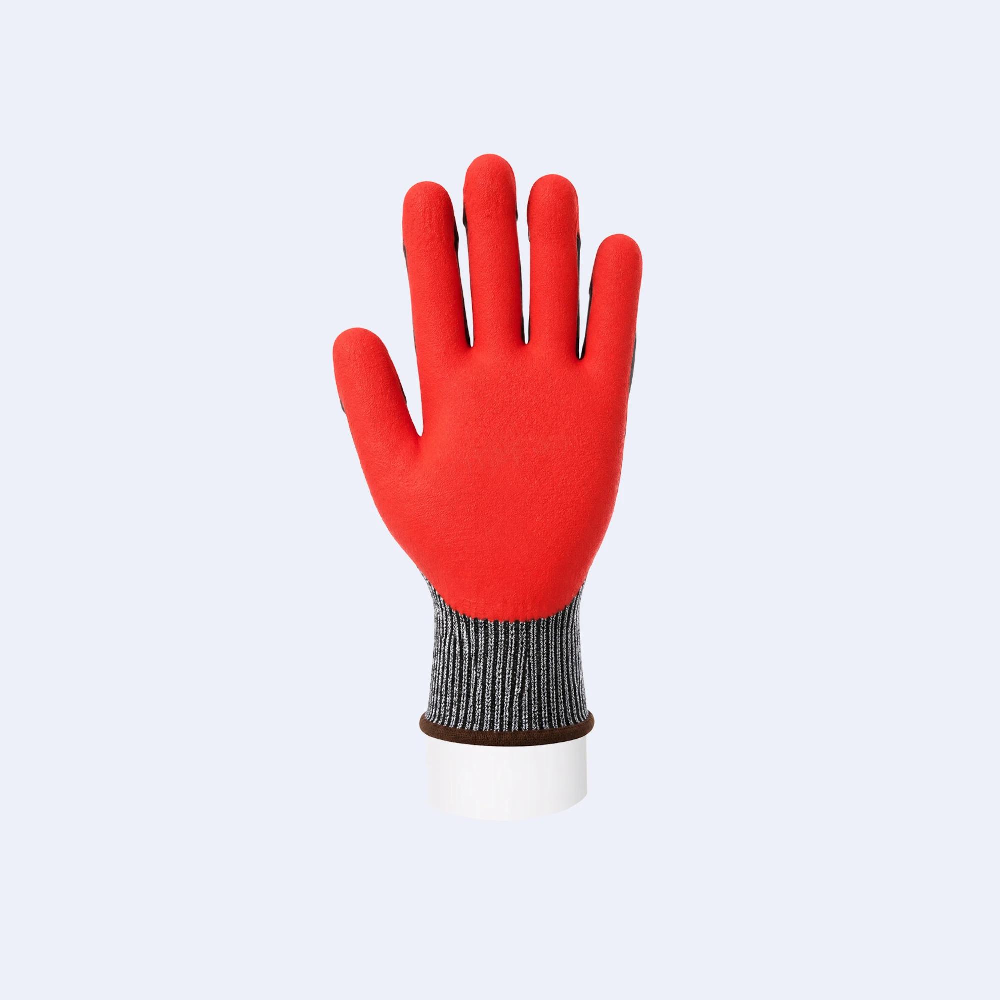 TPR Impact Cut Resistant Gloves compact view of the glove fit and cuff area, showing cut resistance, impact protection, and sandy nitrile grip.