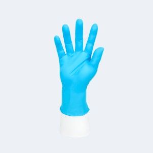 Synguard Pro Nitrile(Exam)Gloves compact view for identifying the glove style with Nitrile, showing ambidextrous, finger textured, beaded cuff.