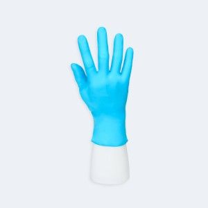 Synguard Pro Nitrile(Exam)Gloves compact view for matching the glove to work tasks with Nitrile, showing ambidextrous, finger textured, beaded cuff.