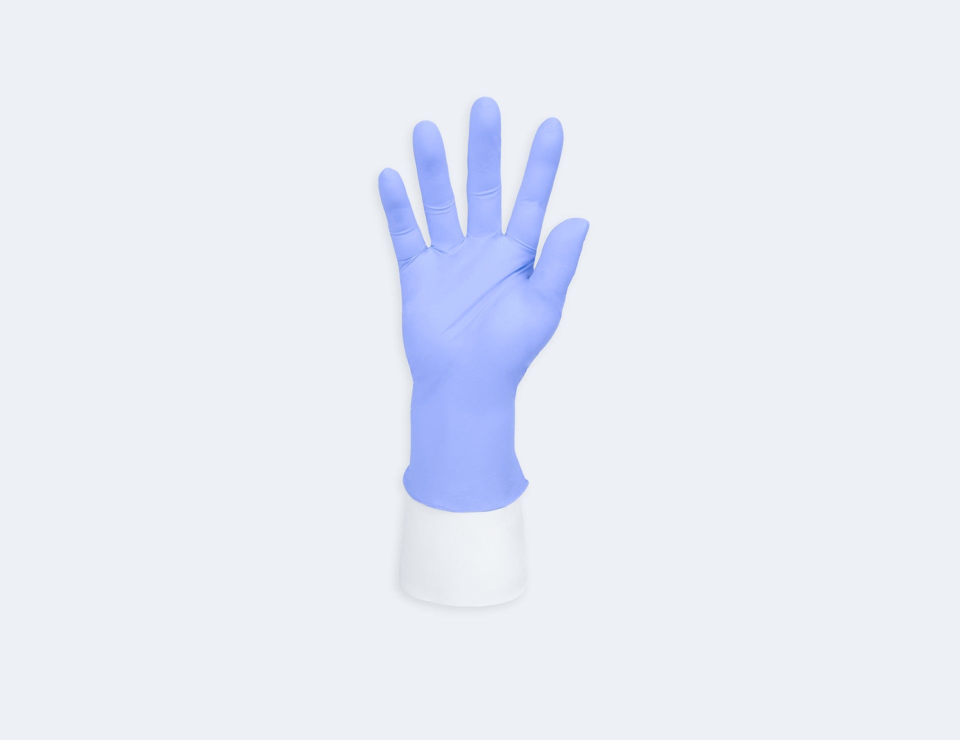 Synguard C+ Nitrile (Exam) Gloves overall glove shape, color, and material finish, showing ambidextrous, finger textured, beaded cuff for Cosmetology and Dental.