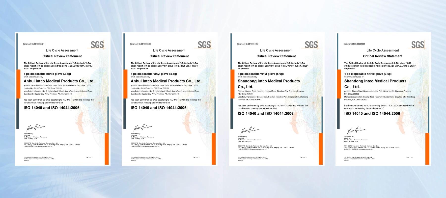 INTCO gets LCA and carbon footprint certs for nitrile & vinyl gloves, leading green transformation. 