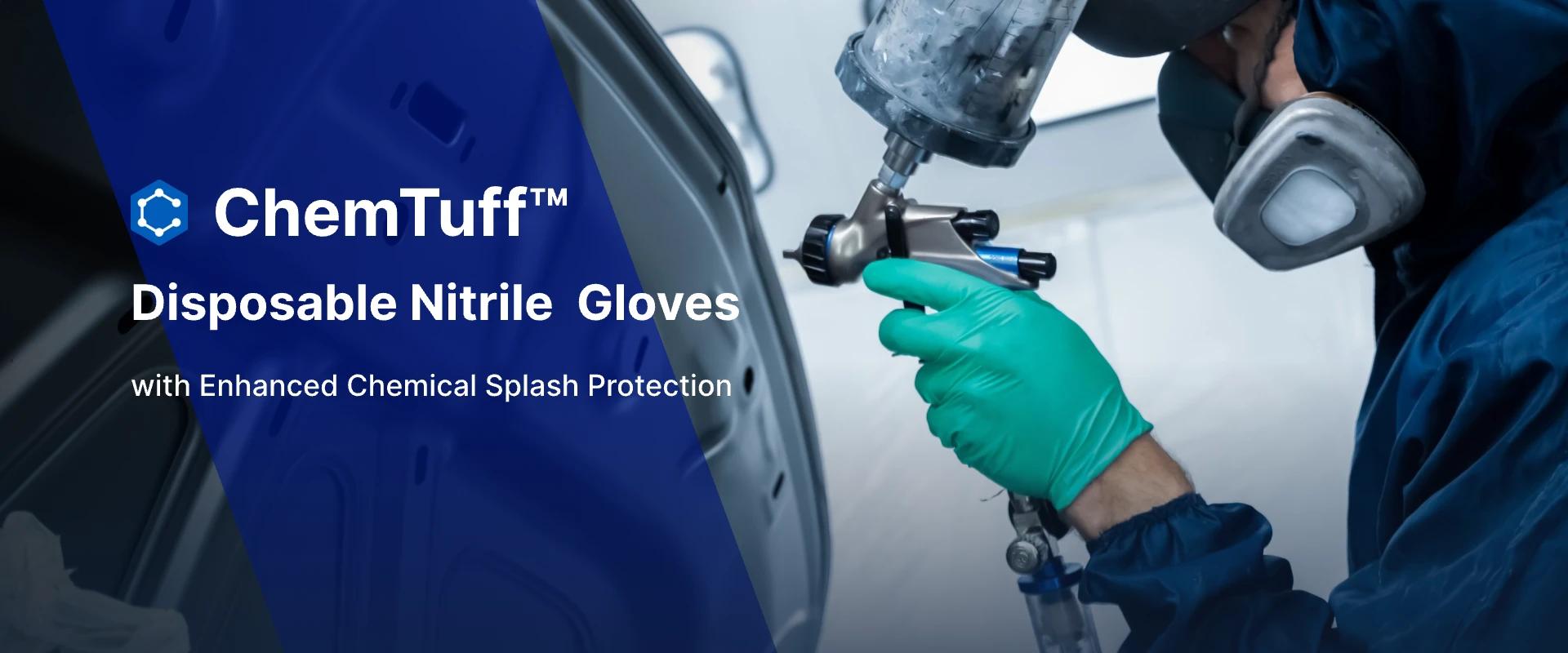 ChemTuff Disposable Nitrile Gloves with Enhanced Chemical SplashProtection