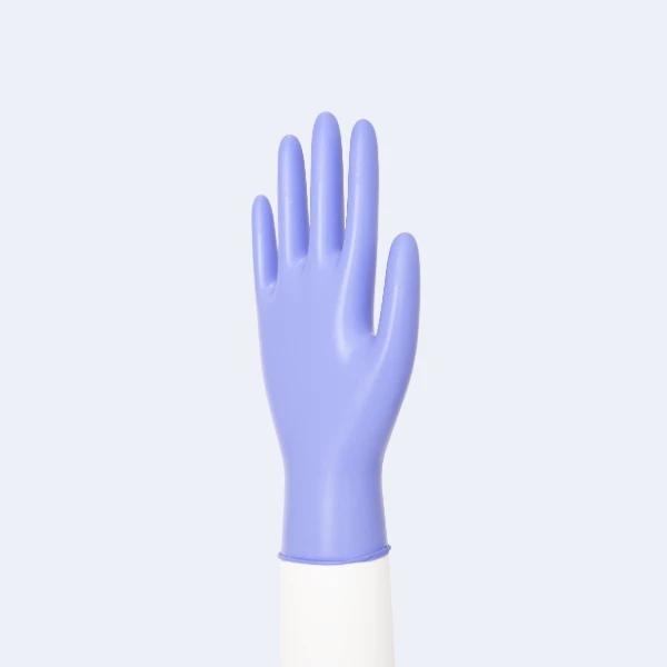 Synguard Ultra Nitrile (Exam) Gloves compact view of the glove fit and cuff area with Nitrile, showing ambidextrous, finger textured, beaded cuff.