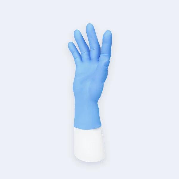 Synguard TouchLite Nitrile Gloves compact view of texture and grip details with Nitrile, showing ambidextrous, beaded cuff for Pet Care and Hotel Catering.