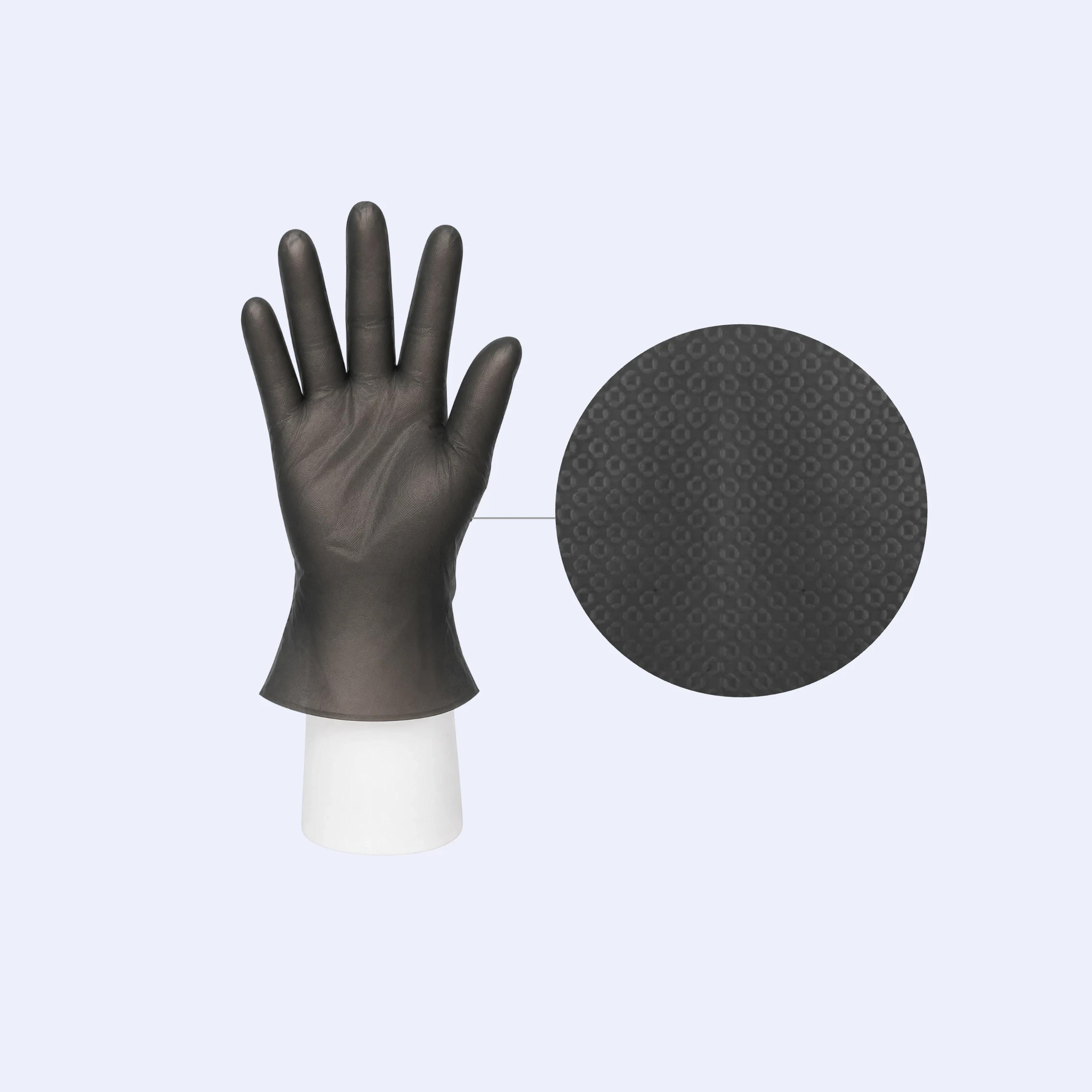 Black disposable TPE gloves featuring excellent elasticity and lightweight comfort