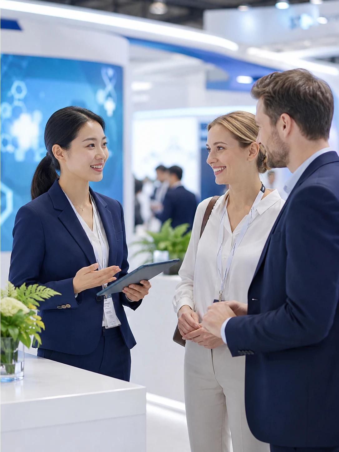 Visitors meeting at the INTCO Medical exhibition stand