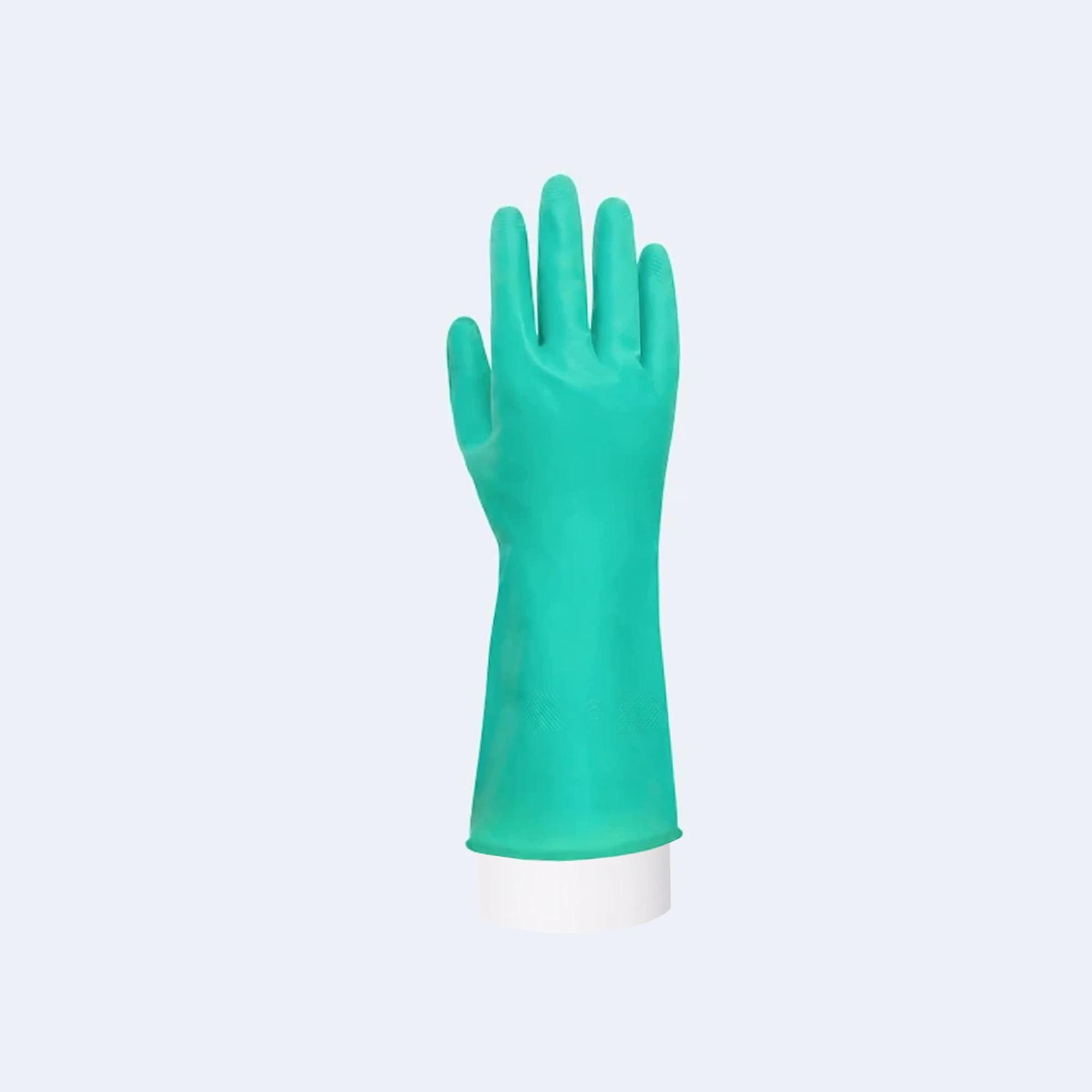 Reusable Household Gloves compact view of the glove fit and cuff area with Latex / Nitrile / Vinyl, showing textured cleaning grip and household splash protection.