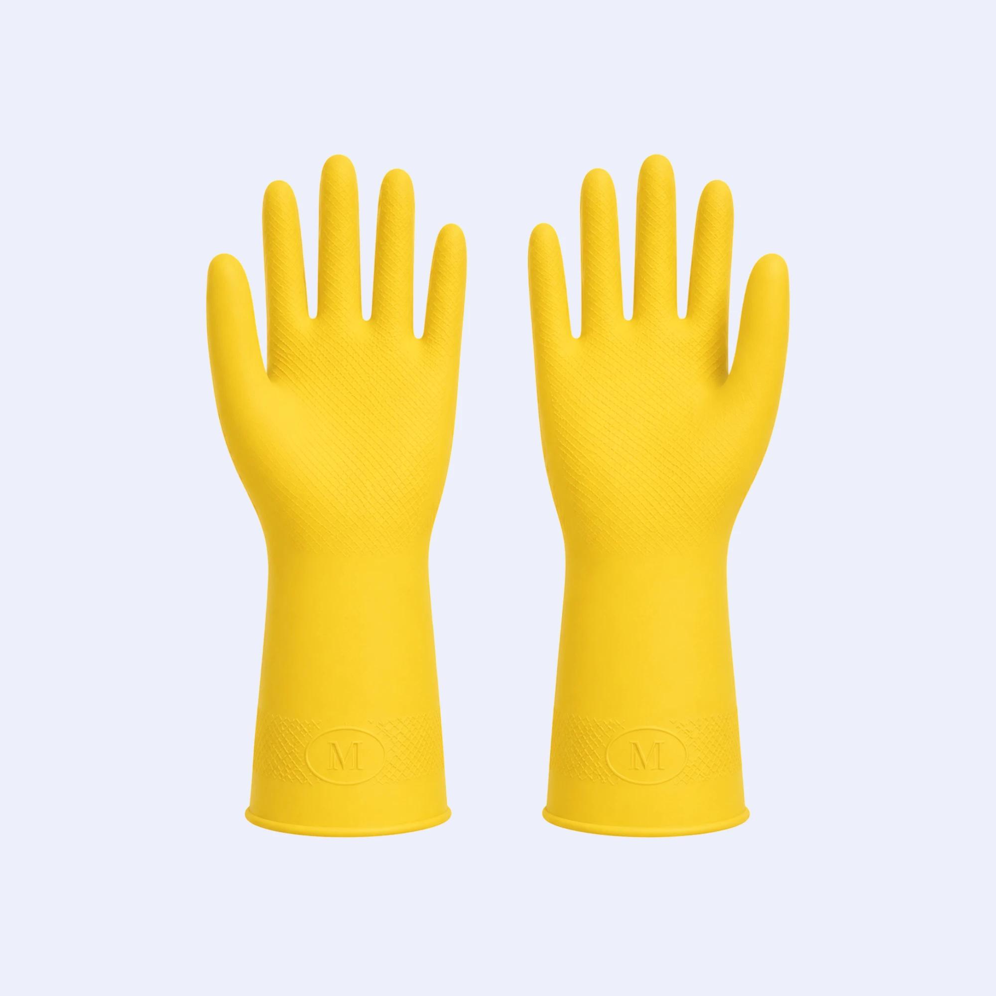 Flock lined latex cleaning gloves with soft inner lining and flexible fit