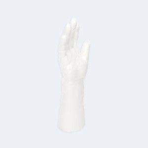 Disposable HDPE Gloves compact view of the glove fit and cuff area with LDPE / HDPE, showing lightweight hygiene protection for food handling and cleaning.