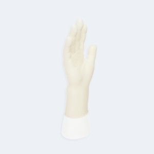 Disposable Synthetic Latex Gloves compact view of the glove fit and cuff area with Synthetic Latex, showing synthetic latex comfort with latex-free positioning.