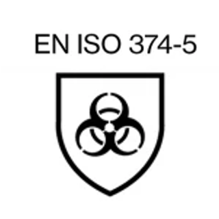EN ISO 374-5:2016 certified nitrile gloves by INTCO MEDICAL providing protection against bacteria, fungi, and microorganisms in chemical handling environments.