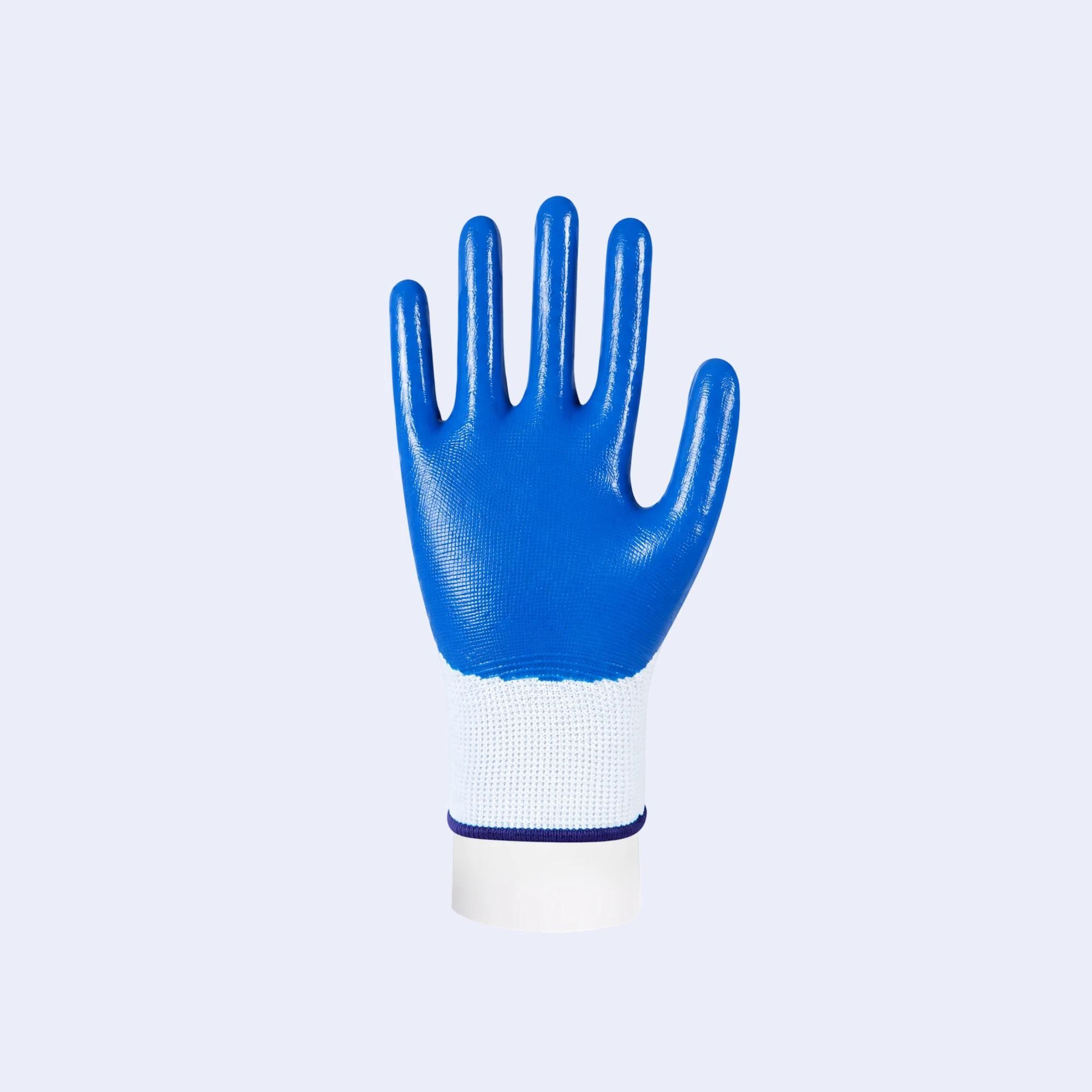 Close-up of nitrile-coated palm and fingertips on work glove