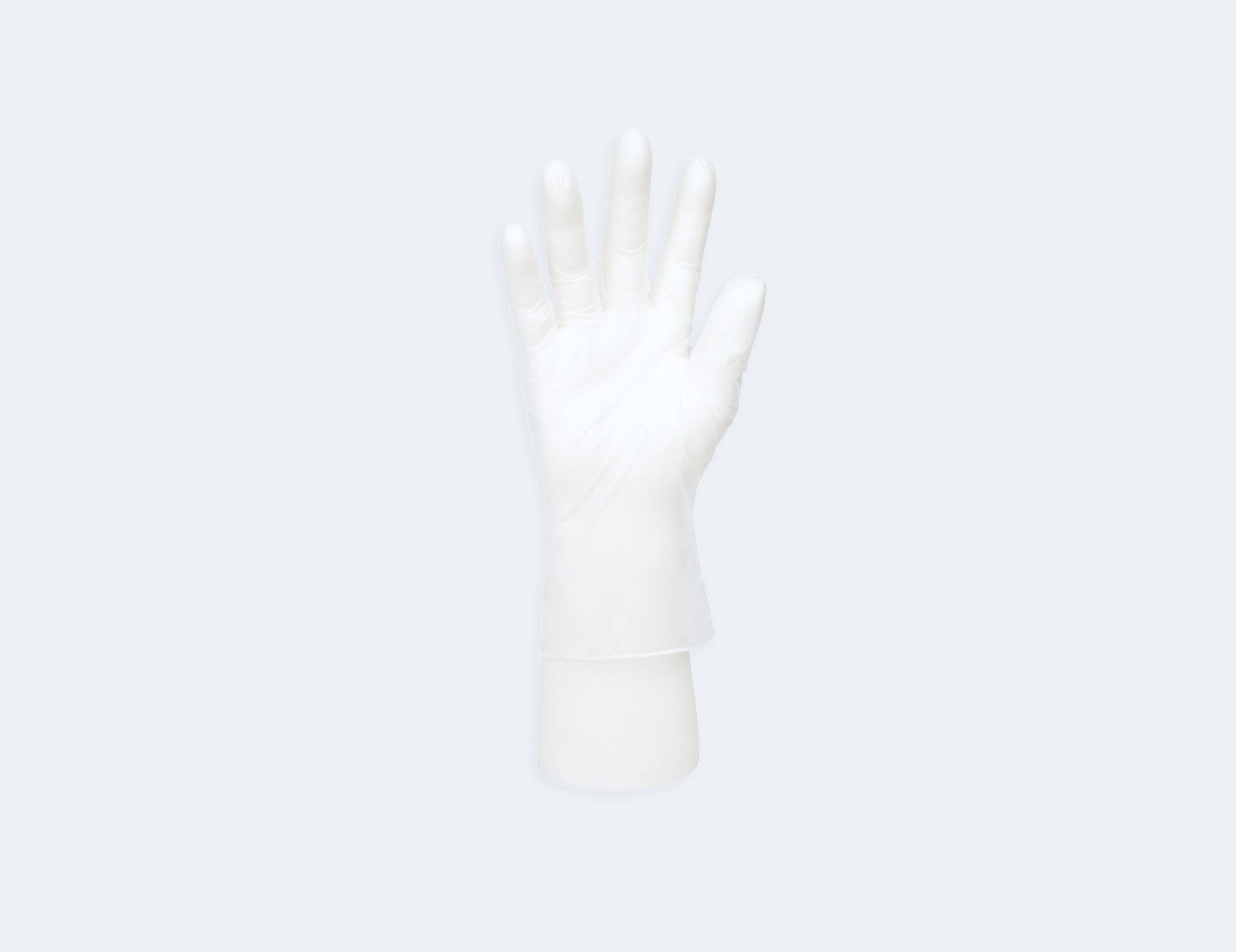 Disposable Vinyl Gloves overall glove shape, color, and material finish with Vinyl, showing ambidextrous, beaded cuff for Industrial and Laboratory.