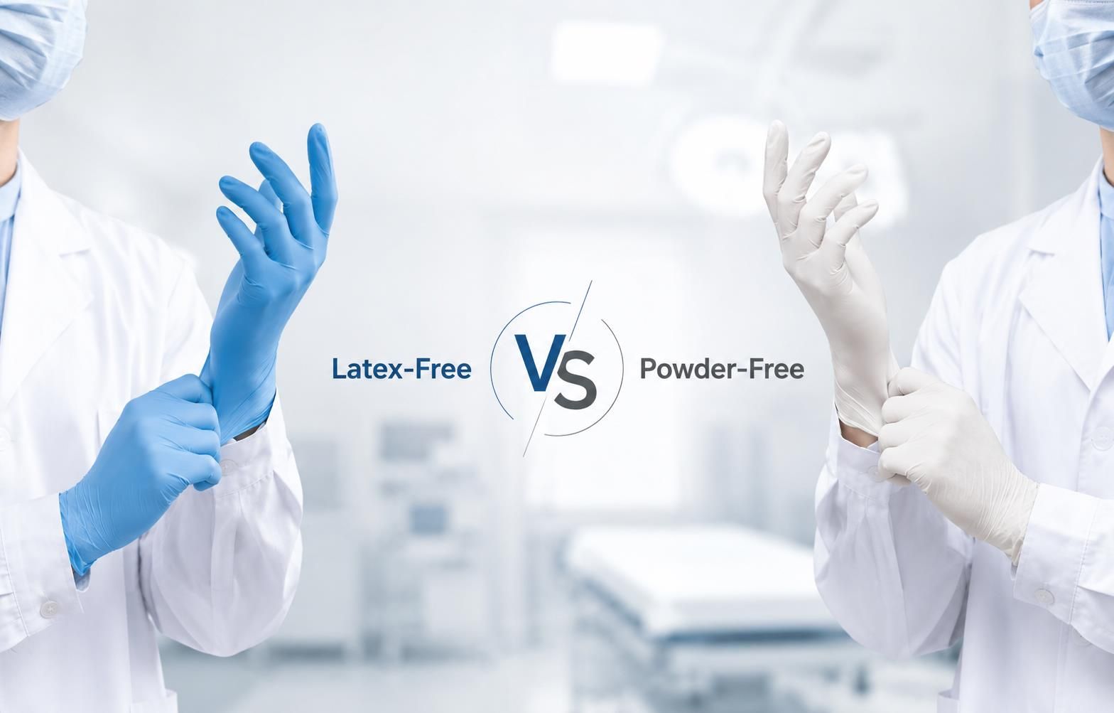 Side-by-side comparison of latex-free gloves and powder-free gloves for medical, food handling and industrial safety applications