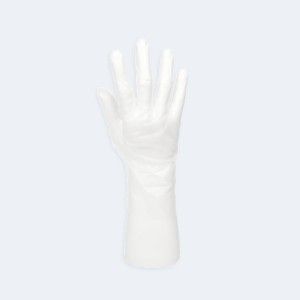 Disposable HDPE Gloves compact view of texture and grip details with LDPE / HDPE, showing lightweight hygiene protection for food handling and cleaning.