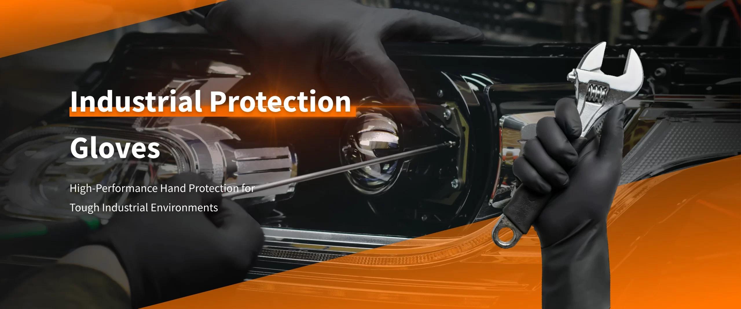 A worker wearing industrial protection gloves while handling mechanical tools, demonstrating reliable hand protection for industrial environments.