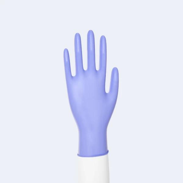 Synguard Ultra Nitrile (Exam) Gloves compact view for identifying the glove style with Nitrile, showing ambidextrous, finger textured, beaded cuff.