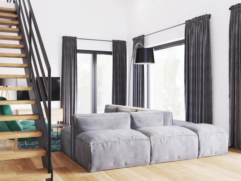 Sofa i widok na taras.