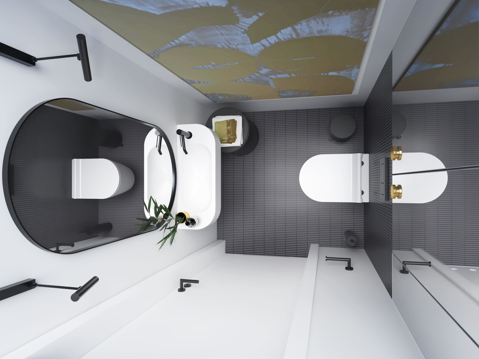 Projekt toalety w domu — mini galeria sztuki za drzwiami