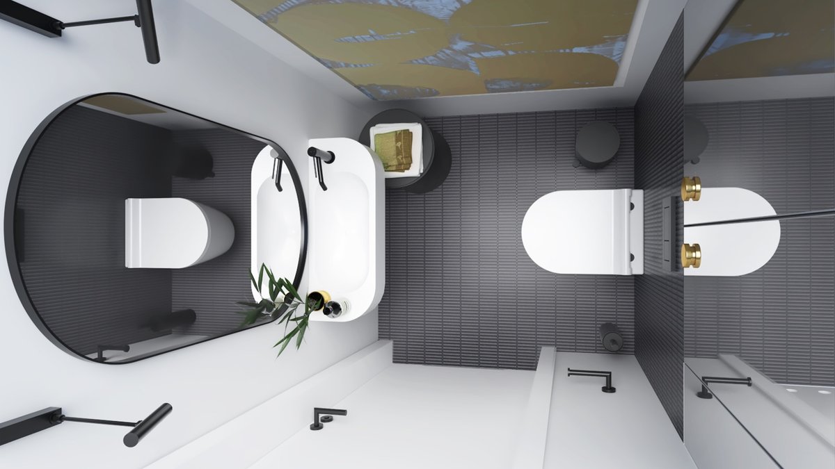 Projekt toalety w domu — mini galeria sztuki za drzwiami