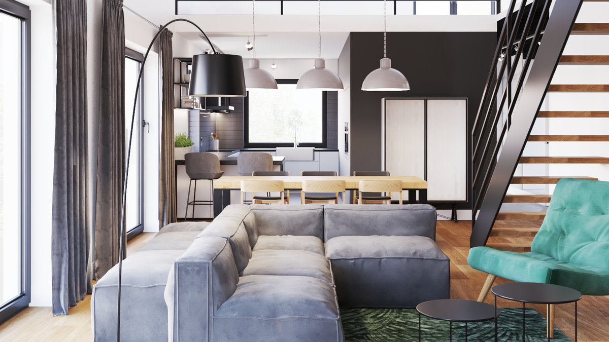 Salon z jadalnią i antresolą — jak urządzić otwartą przestrzeń w wysokim wnętrzu