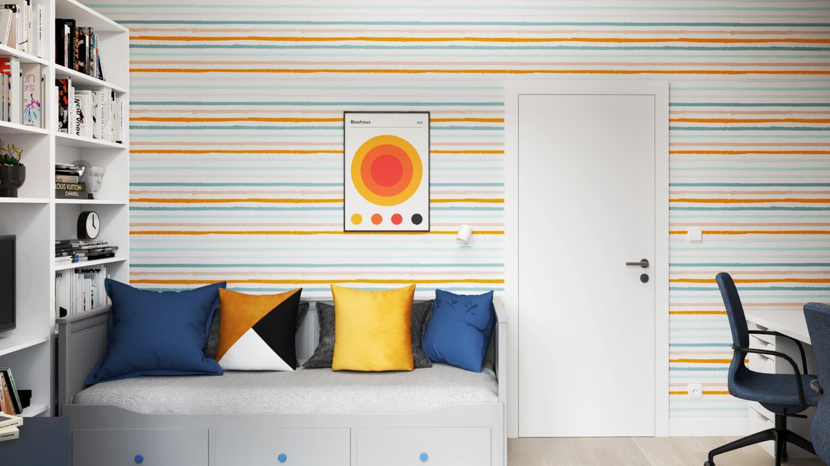 Kolorowy gabinet dla dwojga — home office i pokój gościnny w 12 metrach