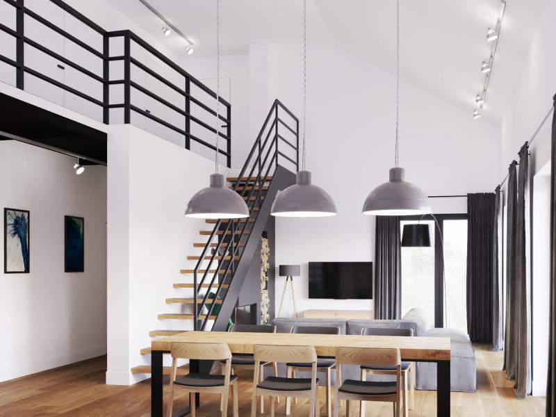 Widok na salon od strony kuchni.