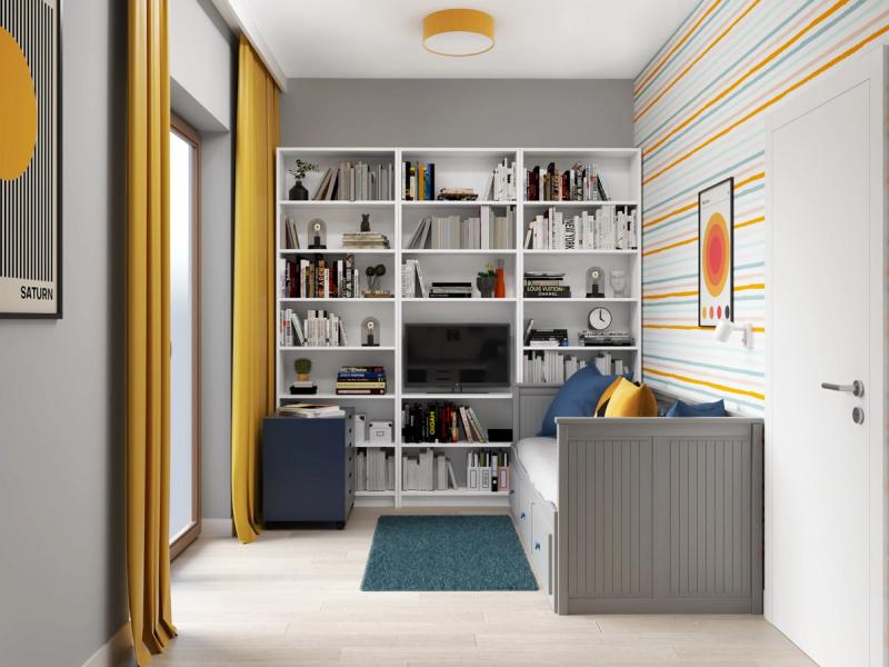 Biblioteka z telewizorem.