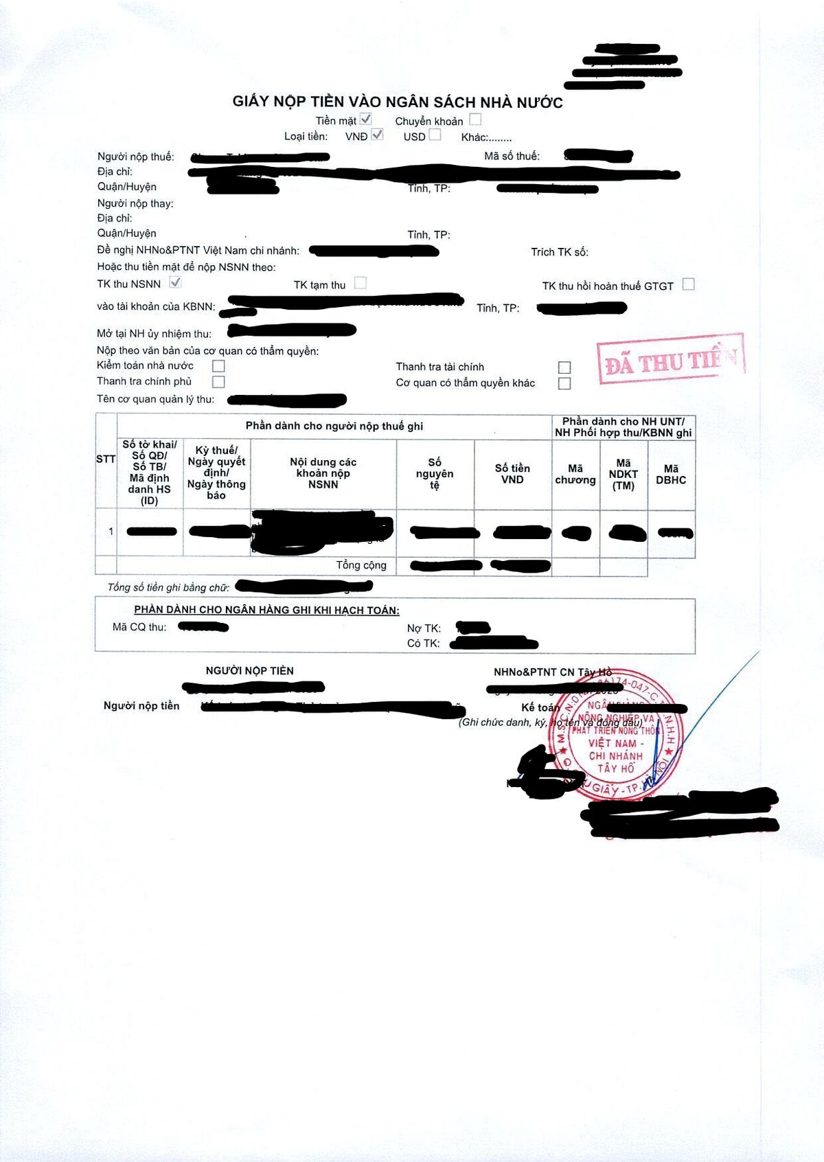 越南稅務文件與繳稅憑證頁面截圖