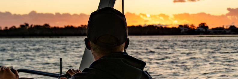 Sunset from behind the White Pearl skipper