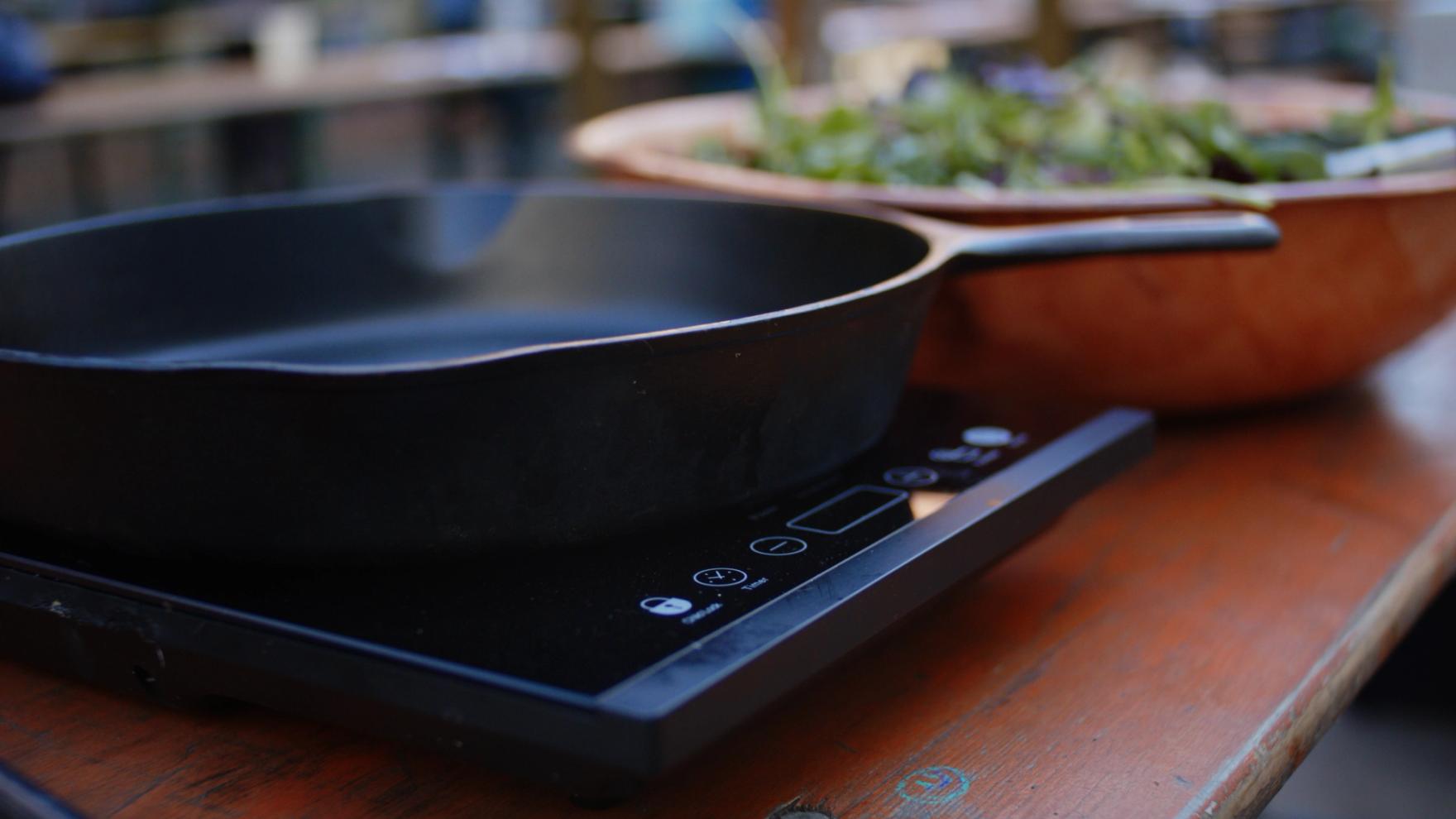 cast iron pan on induction cooktop