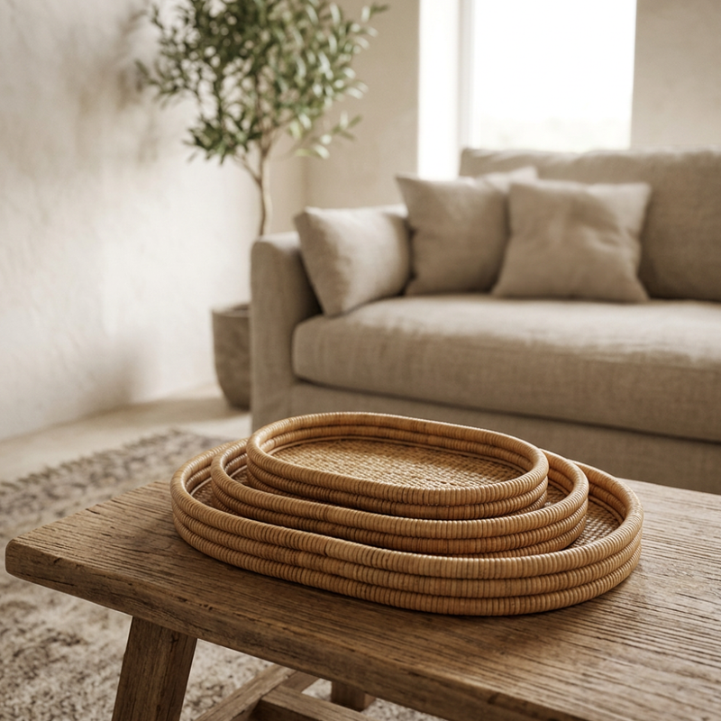 Set de 3 Bandejas Oval Estilo Japandi