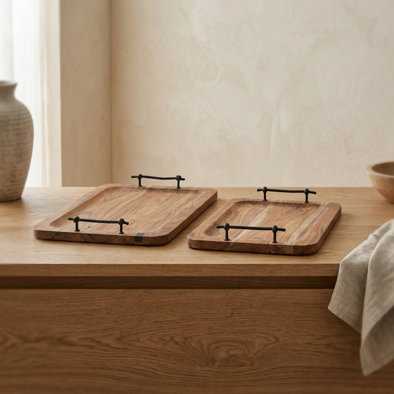 Set de 2 Charolas Rectangulares Russ Estilo Japandi