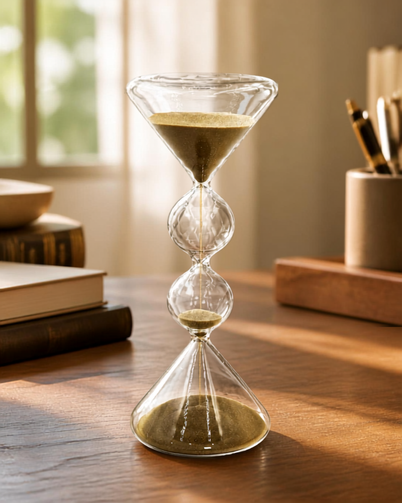 Reloj decorativo Jamil de vidrio con arena dorada