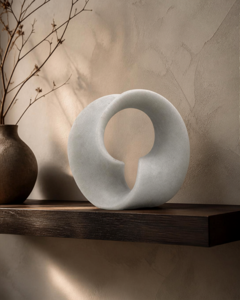 Figura decorativa de circulo de resina acabado piedra con soporte magnetico — vista 3