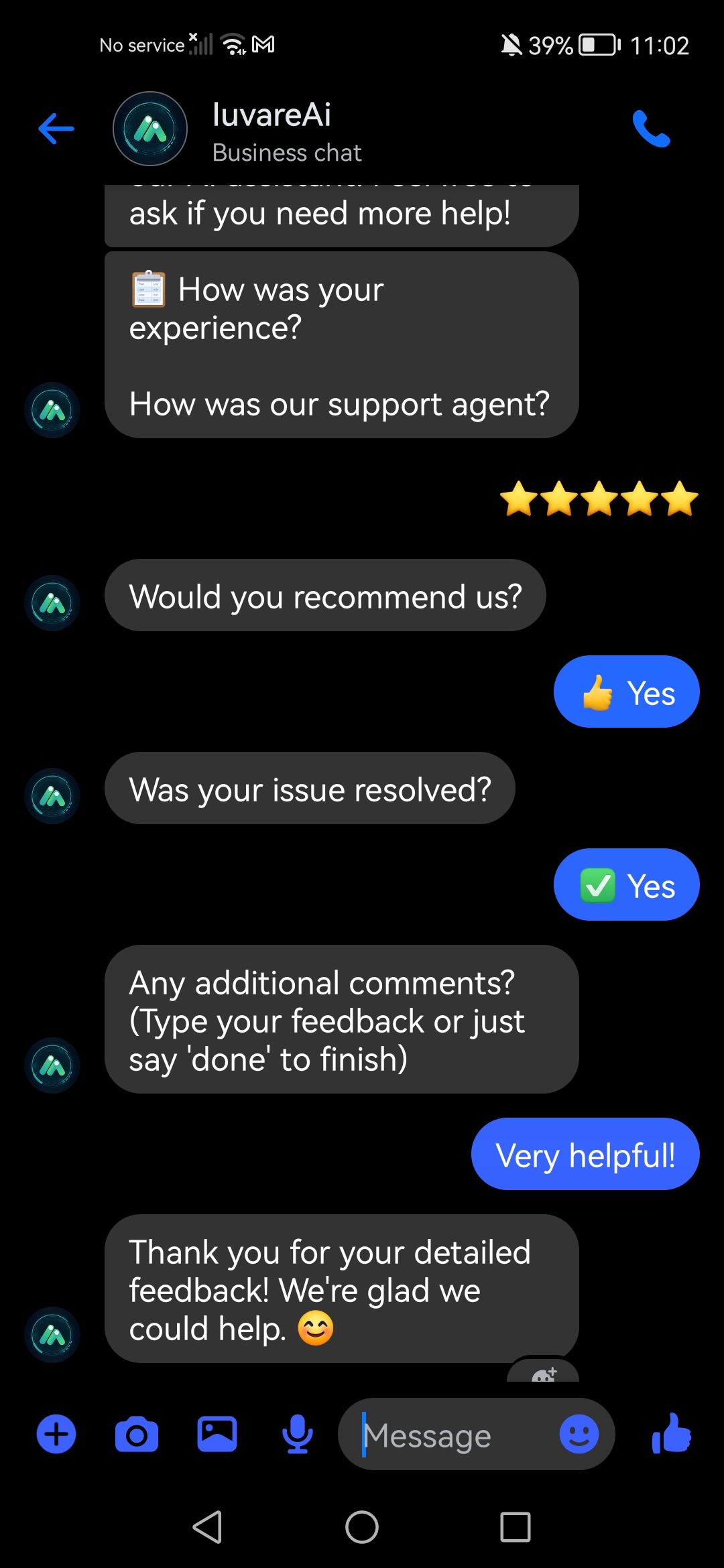 Facebook Messenger feedback