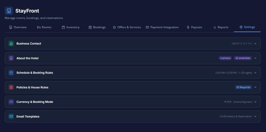 settings tab