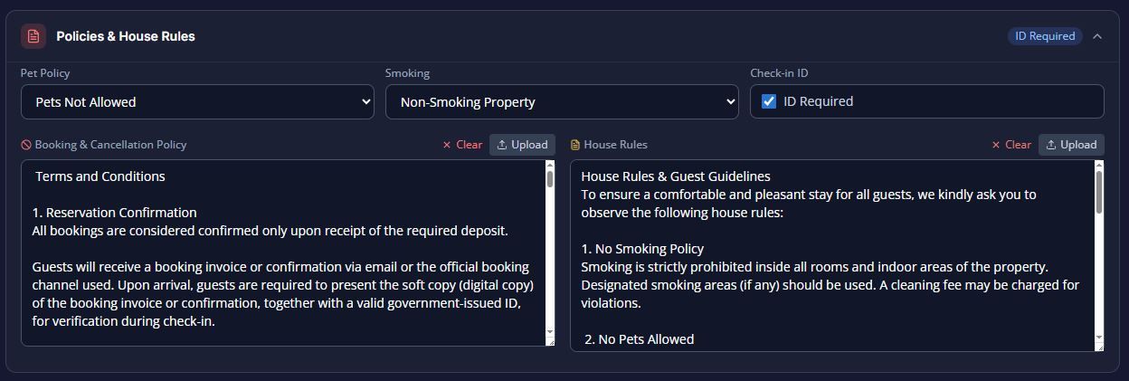 Policies and house rules