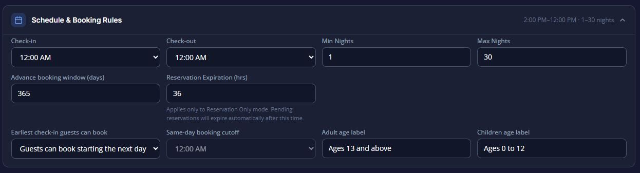 schedules and booking rules
