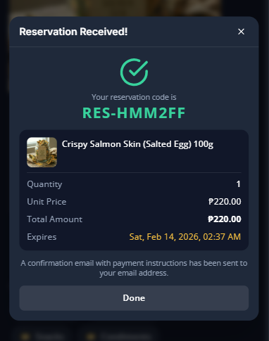 Reservation received screenshot