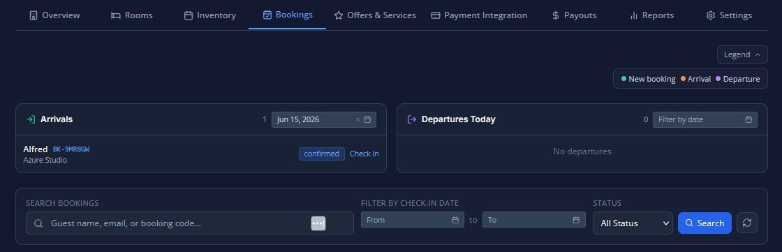 Booking tab arrival and departure tab