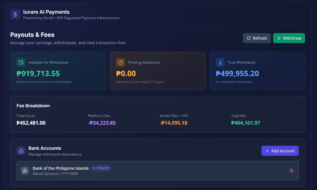 payout and fees feature