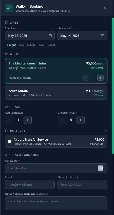 walk-in booking form