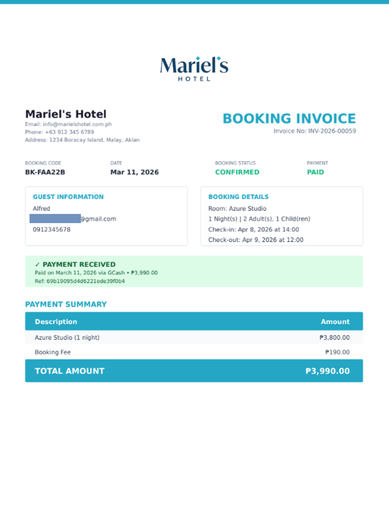 PDF booking confirmation demo