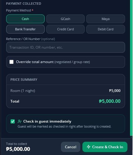 Walk-in booking form bottom part