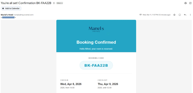 Booking email confirmation demo