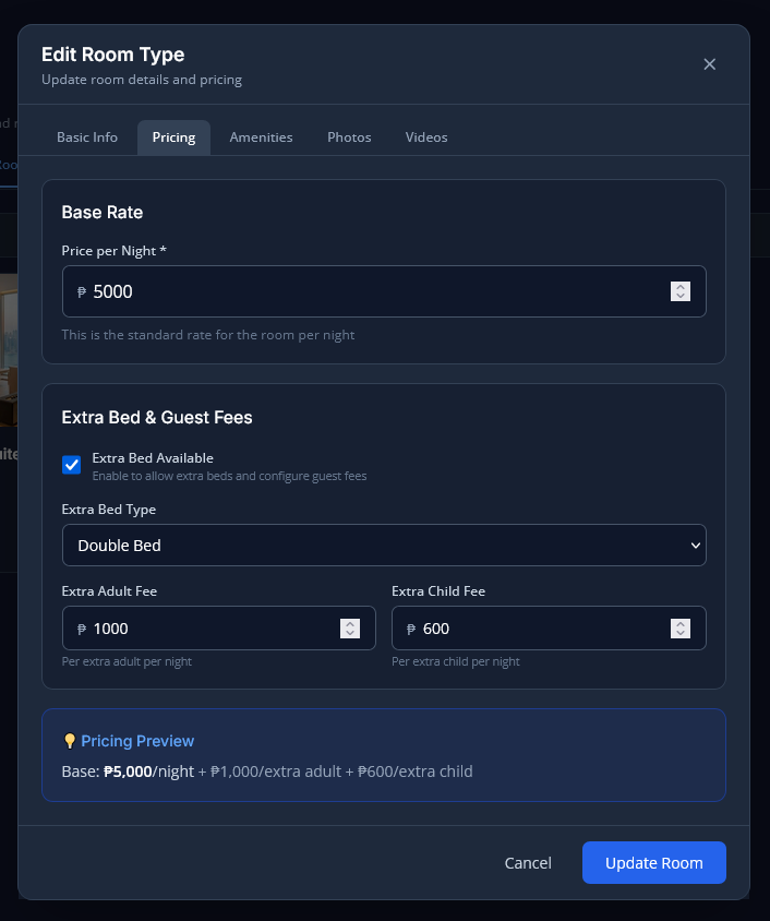pricing tab