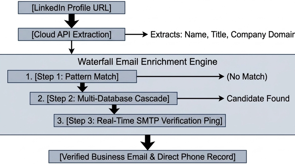 Waterfall email enrichment pipeline from profile context to verification