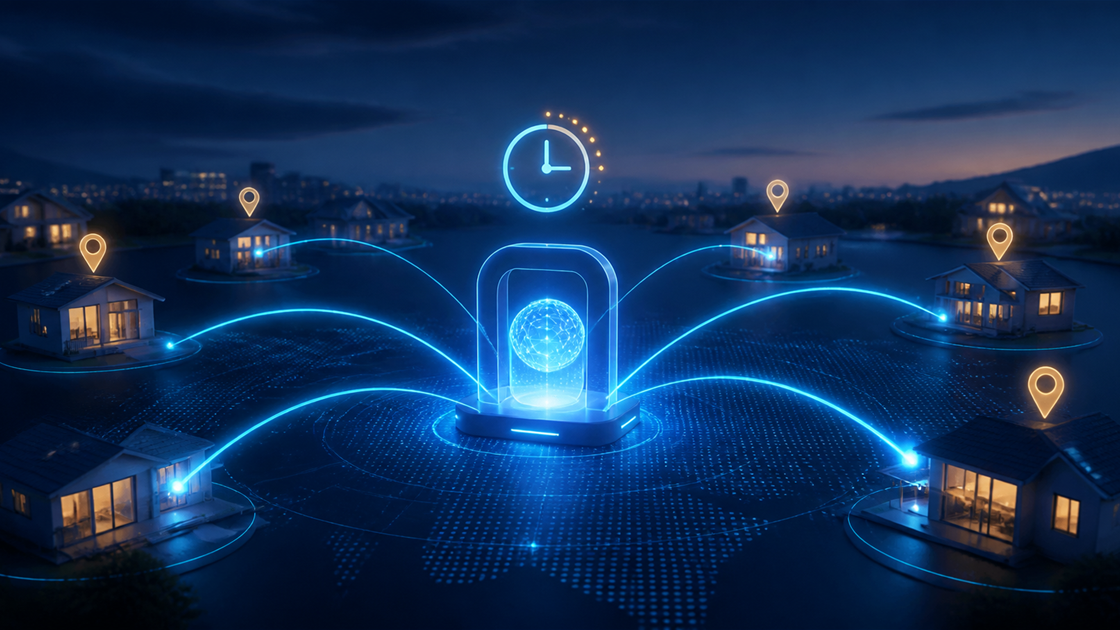 Illustration of a time-limited residential IP gateway linking regional home networks