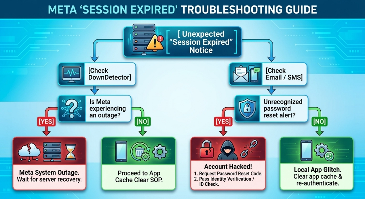 Facebook session-expired troubleshooting decision tree